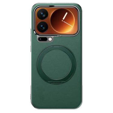 Imagem de HAOMRIYL Capa magnética para Xiaomi 17 Pro Max/17 Pro/17, anel dobrável, revestimento de couro legítimo, proteção de câmera de luxo, capa antiqueda, verde, 17 Pro