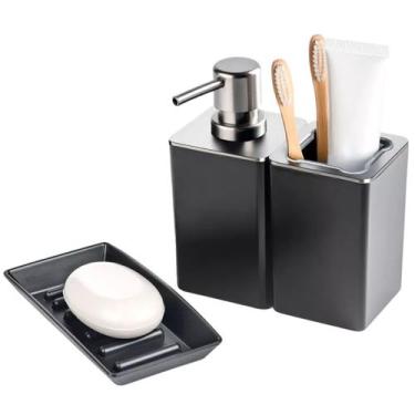 Imagem de Conjunto Para Banheiro Dispenser Porta Escovas E Saboneteira Cor Preto