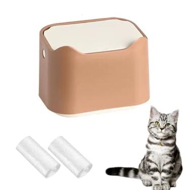 Imagem de Caixote do lixo para gatos Mini lixeira de bancada com tampa tipo prensa, lata de lixo para cocô de gato inclui 50 sacos de recarga (marrom escuro)