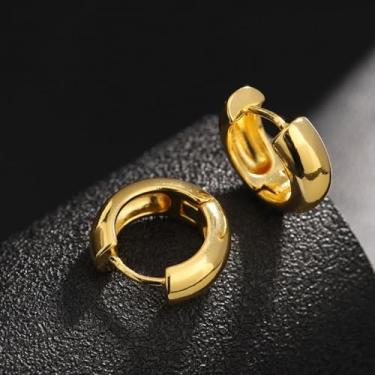 Imagem de Brincos de argola banhados a ouro 14 K, brincos grossos para mulheres, acessórios hipoalergênicos e leves, joias de ouro/prata, presentes para mulheres, one size, Cobre, Sem pedra preciosa