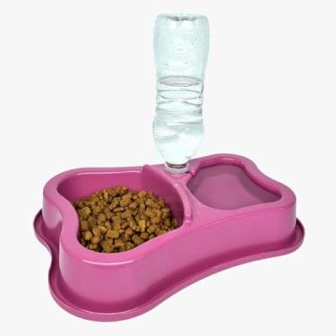 Imagem de Comedouro Duplo Pet com Bebedouro Automático Anti-Formiga para Cães e Gatos Compatível com Garrafa PET(Rosa Super oferta)