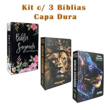 Imagem de Kit 3 Biblias Sagrada Letra Gigante - Capa Dura Leão - Palavras de Jes