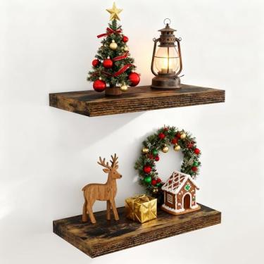 Imagem de Fun Memories Prateleiras flutuantes de parede de 40,6 cm, pacote com 2 prateleiras para quarto, cozinha, banheiro, prateleira flutuante de madeira rústica com suportes invisíveis para livros