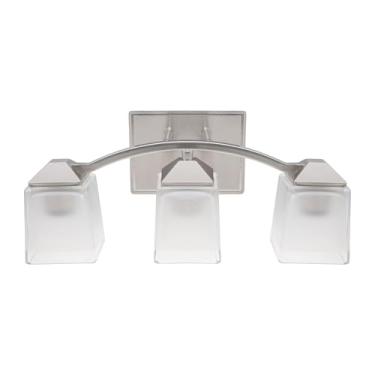 Imagem de GOMENL Luminária de banheiro de 3 luzes para banheiro com sombra de vidro, luminárias de banheiro sobre espelho, lâmpada de parede moderna de níquel escovado para cozinha, sala de estar, armário de