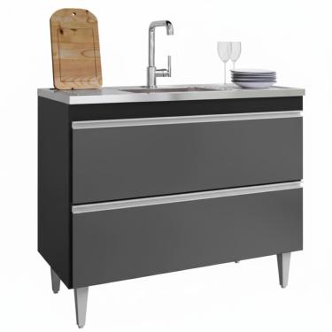 Imagem de Balcao Para Pia 2 Portas Esmeralda 100 Cm Preto Grafite