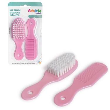 Imagem de Kit Escova E Pente Para Bebe Cabelo Cerdas Macias Baby Adoleta Cor:Ros