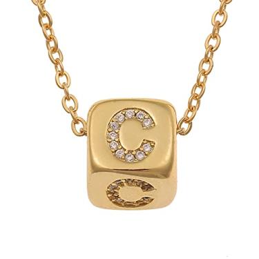 Imagem de LHDUF Colares de Inicial Pequenos para Mulheres, Presentes para Mulheres Fresco Bonito Quadrado Inicial Colar 18K Joias de Ouro para Mulheres, Metal, Sem Pedra Preciosa