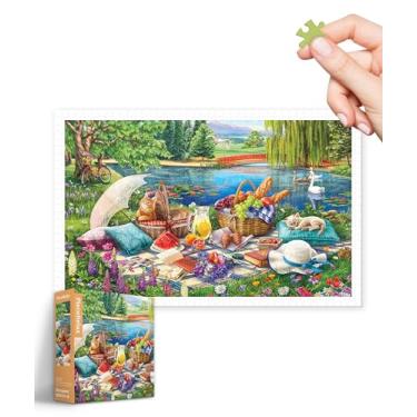 Imagem de PieceRelax Quebra-cabeças de plástico para adultos 1000 peças - Image World - Piquenique de gatinho jogos de mesa e presentes mais satisfatórios, sem necessidade de tapete de quebra-cabeça [H3564]