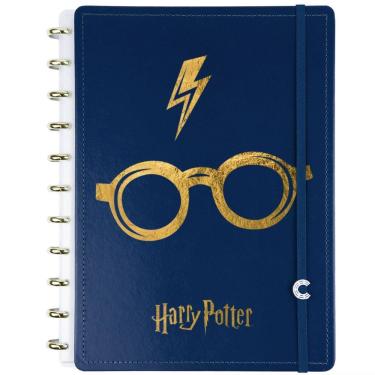 Imagem de Caderno Inteligente Harry Potter Azul A4 Tamanho Grande Capa Dura Deluxe Discos Universitário Escolar Folha Destacável