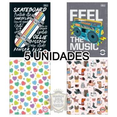 Imagem de Kit 5 Cadernos Brochurão 80 Folhas 1/4 Pepper Estampas Capa Dura - Mat