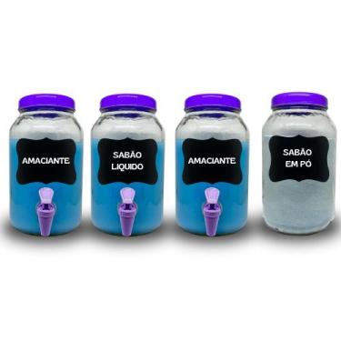 Imagem de 4 Recipientes Para Sabão em pó, Amaciante, Alvejante e sabão liquido -