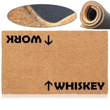 Imagem de Jec&Smis Tapete de boas-vindas tapete de uísque para entrada de casa capacho engraçado, capachos externos de fibra de coco para entrada antiderrapante de PVC 45,7 cm x 76,2 cm