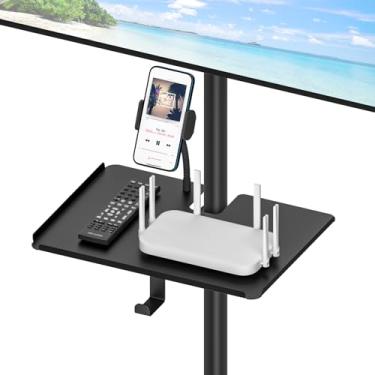 Imagem de Suporte universal de metal para suporte de carrinho de TV, suporte de alto-falante, bandeja de suporte de microfone para poste de até 4 cm - 29,7 cm x 19,8 cm bandeja de mastro para mais plataforma de