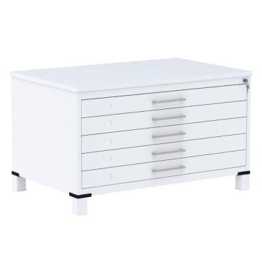 Imagem de Mapoteca 5 Gavetas Pandin 120 cm (Larg) Inmetro Tampo mdp Cinza Estrutura e Gavetas em Aço Branco