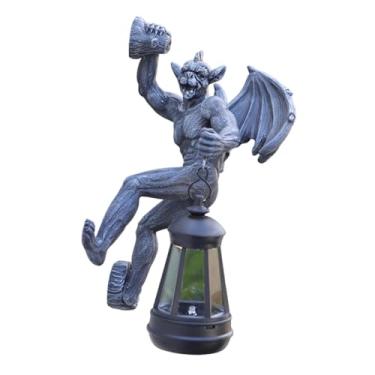 Imagem de Generic Estátua do jardim de escultura de gárgula alada com iluminação decorativa de luz solar para gramado, Preto