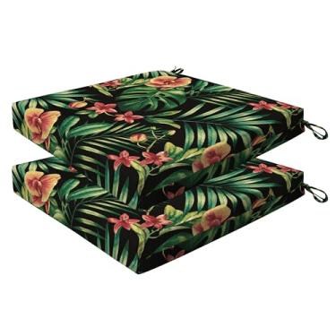 Imagem de Honeycomb Essentials Conjunto de almofada quadrada para ambientes externos, 48 x 48 cm, almofada para cadeira de pátio preta tropical Oahu