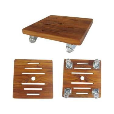 Imagem de Suporte Para Vaso De Planta De Madeira Quadrado Com Rodinhas De Silicone 25cm