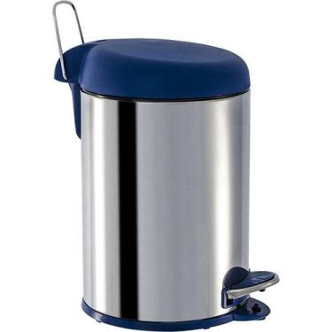 Imagem de Lixeira Inox Com Pedal 5L Tampa Brinox Azul