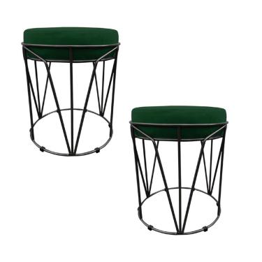 Imagem de Kit 02 Puffs Multiuso Com Mesa 2 Em 1 Suede Verde Base Preto