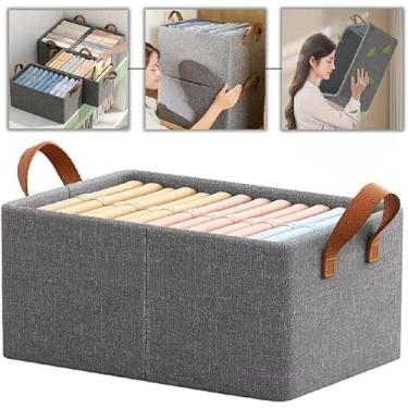 Imagem de Caixa Organizadora Dobrável em Tecido Resistente – Com Alças Laterais | Ideal para Roupas, Acessórios, Lençóis e Toalhas | Cor Neutra para Closet e Guarda-Roupa (Cinza)