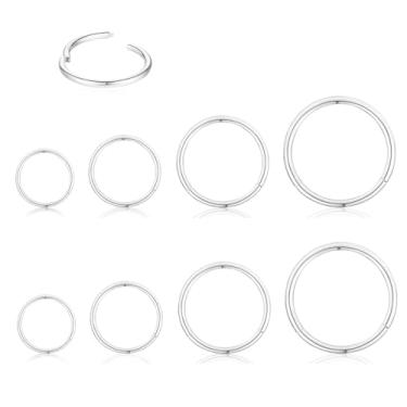 Imagem de Brincos de nariz de cartilagem calibre 18, 4 pares (8 peças) para mulheres | Anéis de septo articulados segmento clicker anéis de nariz Helix cartilagem Daith Tragus Sleeper anel de nariz dourado