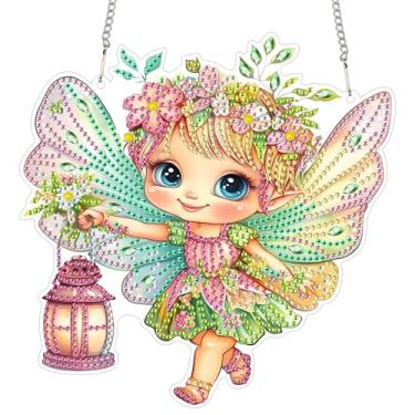 Imagem de Bimkole Kit de pendurar arte de diamante de anjo para adultos, pingente de janela de bebê com arte de diamante 5D, enfeite de pendurar arte de cristal para casa, jardim, placa de porta da frente