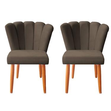 Imagem de Kit 2 Cadeiras Poltrona Sala de Jantar Penteadeira Reforçada Decorativa Pétala Suede Marrom