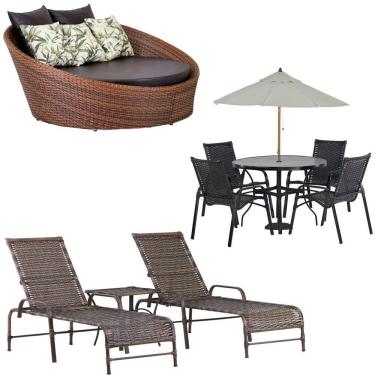 Imagem de Kit 2 Espreguiçadeiras Mesa Roma Chaise Lívia Cadeira Emily Ombrelone