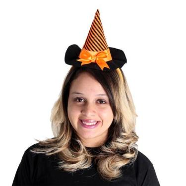 Imagem de Mini Chapéu Bruxa Listrado Halloween com Tiara e Laço - Sulamericana, 