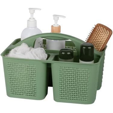Imagem de UUJOLY Cesto de chuveiro portátil de plástico, cesto de chuveiro de limpeza com compartimentos de alça organizador de cesta de armazenamento para banheiro, cozinha, faculdade, dormitório, pia, verde