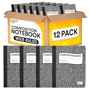 Imagem de VEEBOOST Cadernos de composição, caderno de composição pautado largo, caderno de composição de mármore de capa dura, 100 folhas (200 páginas) (12, pautado largo)