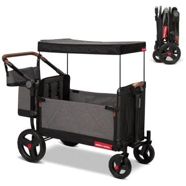 Imagem de Carrinho de Passeio Vagão Dobrável Multifuncional para Crianças, Radio Flyer, Cinza e Preto
