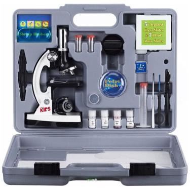 Imagem de Kit Microscópio de Metal 120X 1200X 5 com Maleta de Transporte, Luz LED para Crianças, AMSCOPE M30 ABS KT2 W, Branco