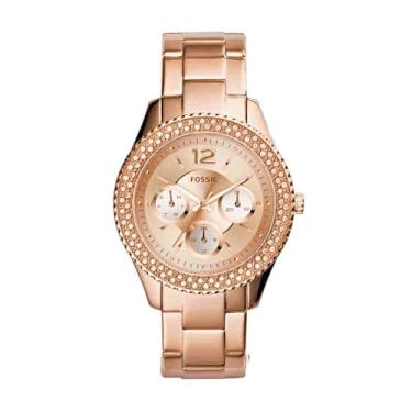 Imagem de Fossil Relógio feminino Stella de aço inoxidável com detalhes em cristal de quartzo multifuncional, Glitter ouro rosa, stainless-steel, Relógio de quartzo, cronógrafo