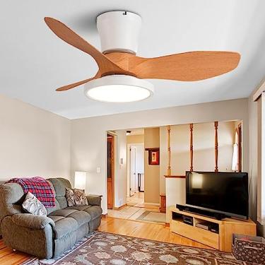 Imagem de Ventiladores de teto de 32 polegadas com luzes e controle remoto Ventilador de teto silencioso com luz LED Ventiladores de teto reversíveis reguláveis de 6 velocidades com lâmpadas para cozi