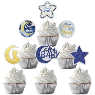 Imagem de LECAKTO 18 Pieces Little Star Oh Baby Cupcake Toppers - We Are Over the Moon Baby Shower Party Cake Supplies - Girl Boy Baby 1st Birthday Party Decorations