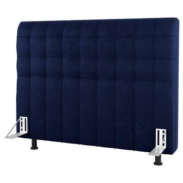 Imagem de Cabeceira Cama Box Casal King Size Dahlia 195Cm Com Frame Veludo Azul Marinho - Desk Design