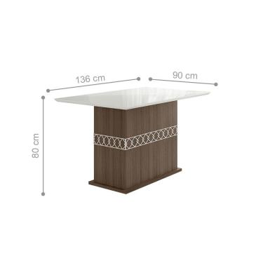 Imagem de Mesa de Jantar 4 Lugares Tampo com Vidro Lagos Amendoa Off-White