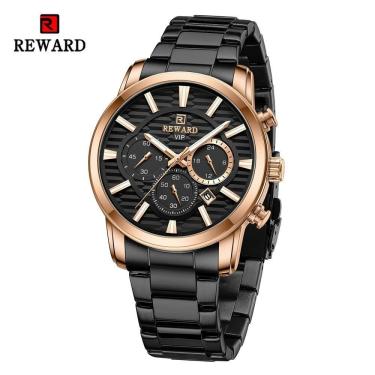 Imagem de Relógio Masculino Quartzo Cronógrafo Aço Inoxidável Preto Rose