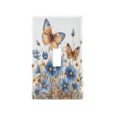 Imagem de Blueangle Capa de placa de parede para interruptor de luz - Capa decorativa para interruptor de luz de flores silvestres azuis placa de parede, tamanho 1 gangue 4,53 x 2,76 polegadas (47)