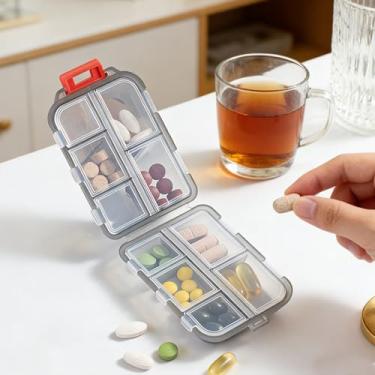 Imagem de Caixa de armazenamento de medicamentos de camada dupla, portátil, recipiente de primeiros socorros para casa, viagem, escritório, adequado para 1 peça (cinza)