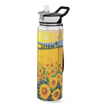 Imagem de Burbuja Garrafa de água de girassóis de 946 ml com tampa de palha, à prova de vazamento e livre de BPA para academia, esportes ao ar livre