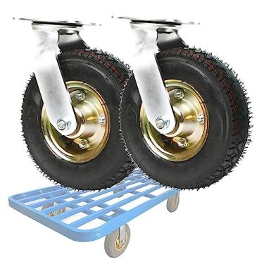 Imagem de 2 peças de rodas giratórias resistentes, rodas de borracha pneumática sem ruído, rodas de substituição duráveis para carrinhos de mão, altamente elásticas e suaves