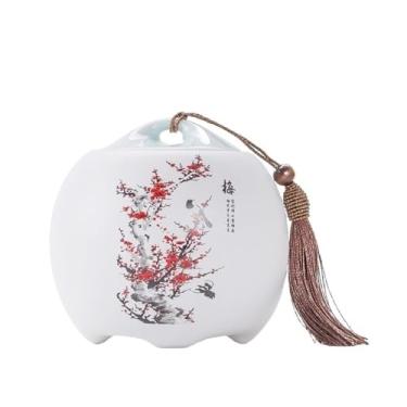 Imagem de CFGH6FDF Lata de chá de cerâmica com tampa selada e borla, pote de armazenamento doméstico de café, chá, doces, organizador de chá (vermelho, grande)