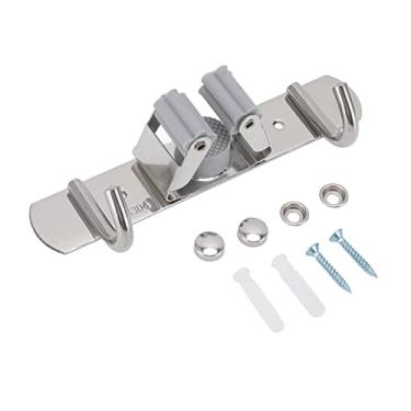 Imagem de Suporte organizador de esfregão montado na parede, cabide de vassoura de aço inoxidável, gancho duplo resistente, clipe de esfregão para cozinha, banheiro, garagem, armazenamento