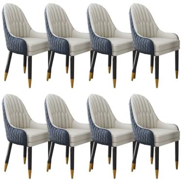 Imagem de Cadeira de jantar estofada moderna com pernas de metal para cozinha e sala de estar - Cadeira de couro sintético retrô para hotel, escritório e lazer - Assentos confortáveis em estilo meados do século