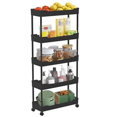 Imagem de Carrinho de armazenamento fino com 5 camadas, organizador móvel para cozinha, banheiro e lavanderia - Carrinho com rodas que economiza espaço, design versátil e compacto