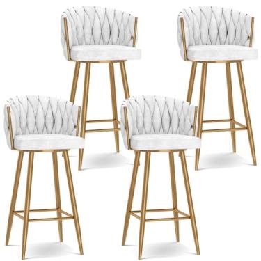 Imagem de Banquetas de bar giratórias modernas de 360°, cadeiras de cozinha estofadas com altura de bar de 1/2/3/4, 65/29,5 polegadas de altura de assento estofadas com pernas de aço e apoio para os pés, perna