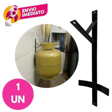 Imagem de Kit Suporte Reforçado Botijão Gás P13 Antifurto Roubo Aço Trava Parede