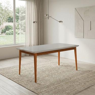 Imagem de Mesa de Jantar Onix 220cm Retangular Vidro Off-white com Pés em Madeira Maciça Mel Carm...